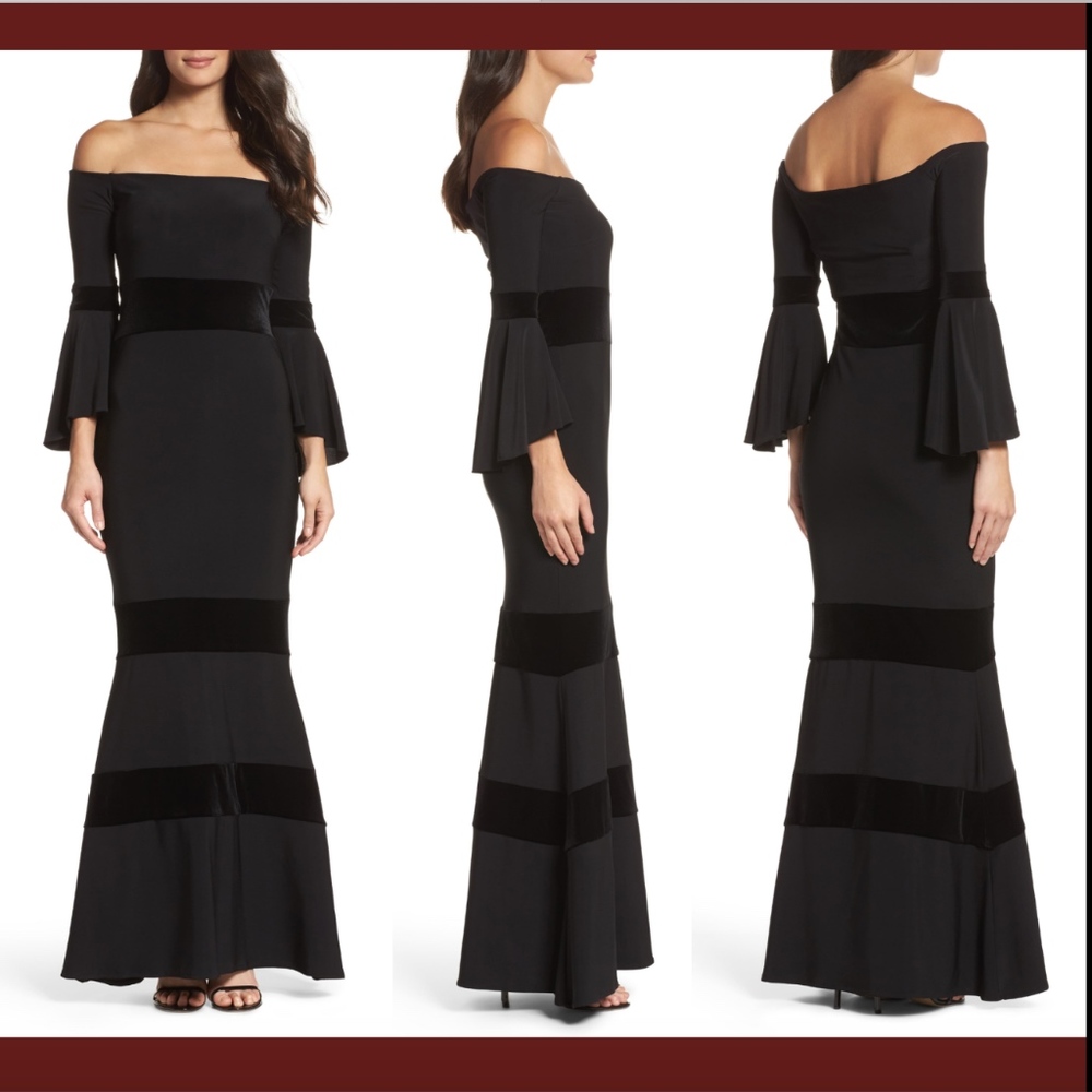 NWT Xscape Velvet Trim Off Shoulder Mermaid gown